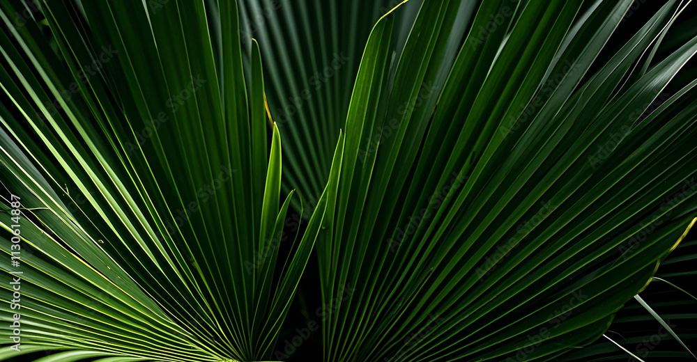Fototapeta premium Green Anahaw Leaf that is shaped like a fan with beautiful patterns.