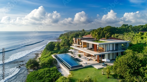 A peaceful seaside property with minimalist design, spacious interiors, and a relaxing atmosphere enhanced by the nearby ocean  photo