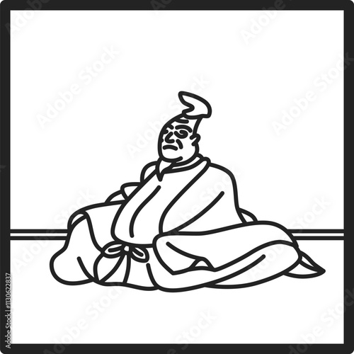線画正方形シンプル百人一首　柿本人麻呂