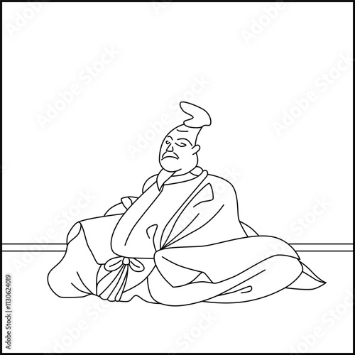 線画正方形百人一首　柿本人麻呂