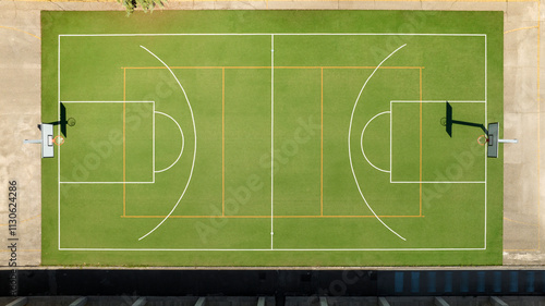 Obraz na plátne Perpendicular aerial view of a multipurpose field where you can play soccer, basketball and volleyball