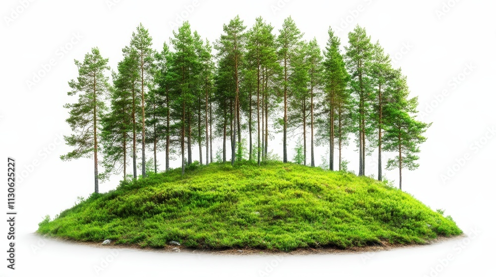 Fototapeta premium Forest cut-out on white background, emphasizing environmental conservation, forestry management, and natural resource sustainability.
