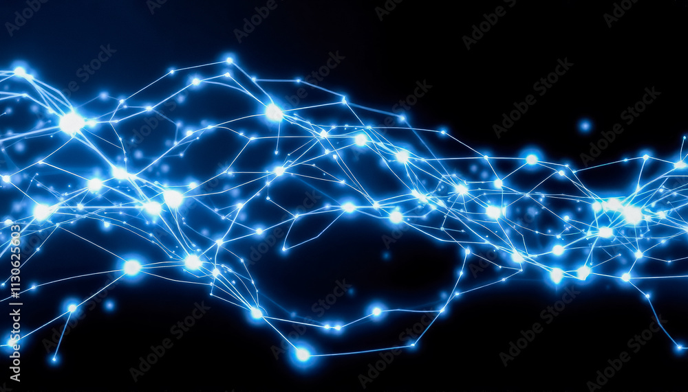Fototapeta premium A dynamic and futuristic depiction of glowing blue neural connections on a dark background, symbolizing artificial intelligence and connectivity.