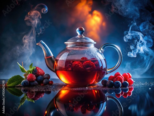 Silhouette Berry Teapot Closeup - Glass Teapot, Berry Tea, Silhouette Photography, Drink Photography