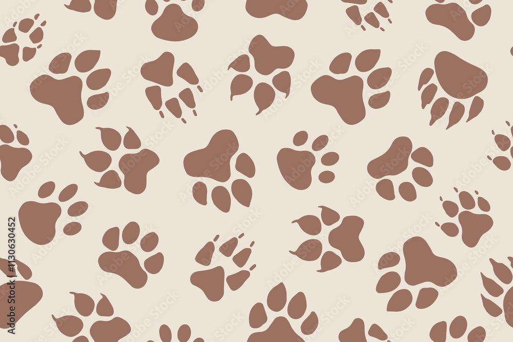 Fototapeta premium Set of animal paw prints in Mocha Mousse color, vector prints of different animals feet. Dog fox wolf bear cat lion leopard tiger. Vector