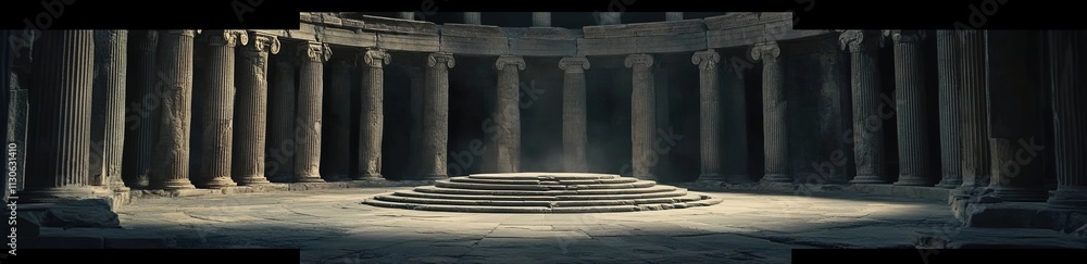 Fototapeta premium A large circular stone arena with tall pillars, a fantasy setting