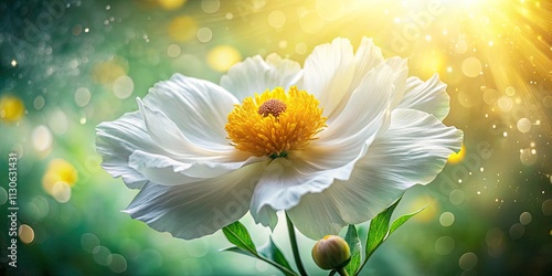 Surreal Romneya Coulteri: White Flower, Green-Yellow Background, Dreamy Botanical Photography photo