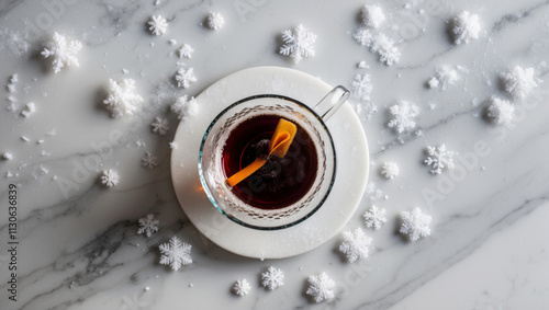 Winter Drink - Hot Beverage in Crystal Glass with Snowflakes