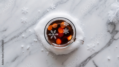 Winter Drink - Hot Beverage in Crystal Glass with Snowflakes