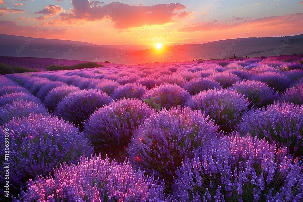 Obraz premium Vibrant Lavender Fields at Sunset Nature's Tranquil Beauty