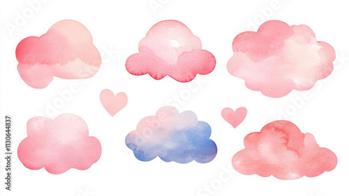 Soft watercolor clouds in shades of pink and blue, perfect for romantic designs