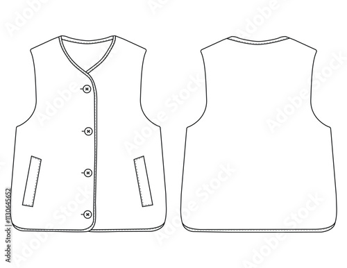Modern vest  Jacket vector illustration with zipper front and back view