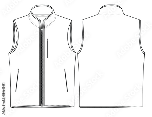 Modern vest  Jacket vector illustration with zipper front and back view