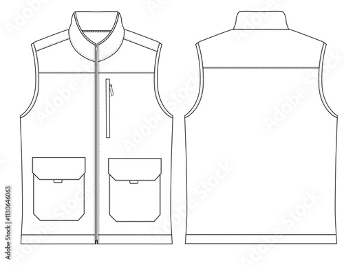 Modern vest  Jacket vector illustration with zipper front and back view