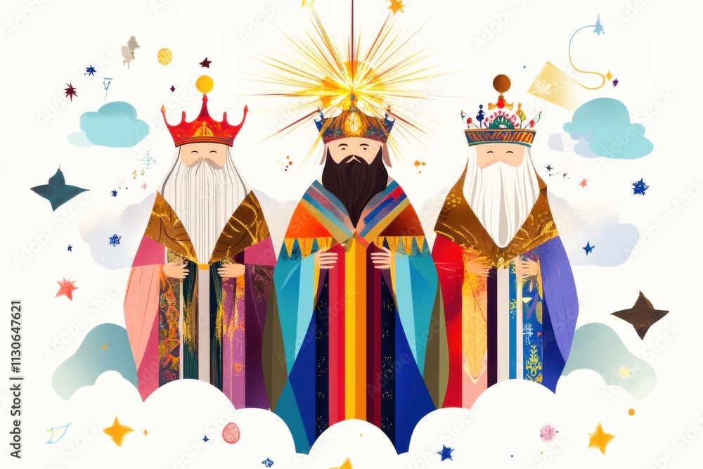 Obraz premium Three Kings Day Online Banner Poster Featuring Generative AI Cartoon Artwork in Festive Environment