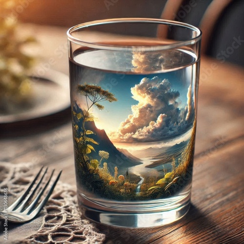 A cup of water with an image reflected in it photo