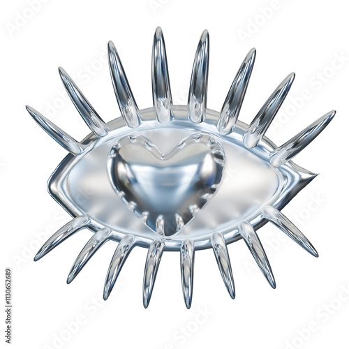 3d rendering silver eye with heart shape eyeball, falling in love or happy valentine's day concept. 