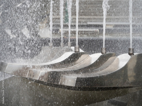 The stainless steel kinetic fountain at Resita, Romania. photo