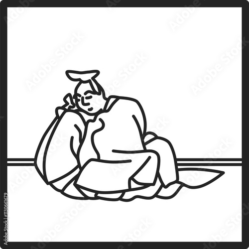 線画正方形シンプル百人一首　猿丸大夫