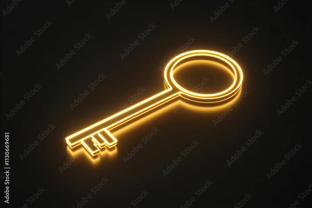 klucz, bezpieczeństwo, nowoczesny, minimalistyczny, blask, futurystyczny, symbol, złoty, neon, ciemne tło, prostota, elegancja, technologia, ochrona, inspiracja, cyfrowe bezpieczeństwo, estetyka, gład