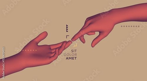 Hands reaching towards each other. Concept of human relation, togetherness or  partnership. 3D vector illustration. Design for banner, flyer, poster, cover or brochure.