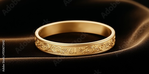 Gold Engraved Wedding Band:...