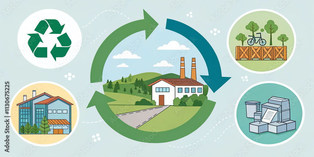Fototapeta premium Illustration of circular economy concept with recycling, sustainable production, and eco friendly practices
