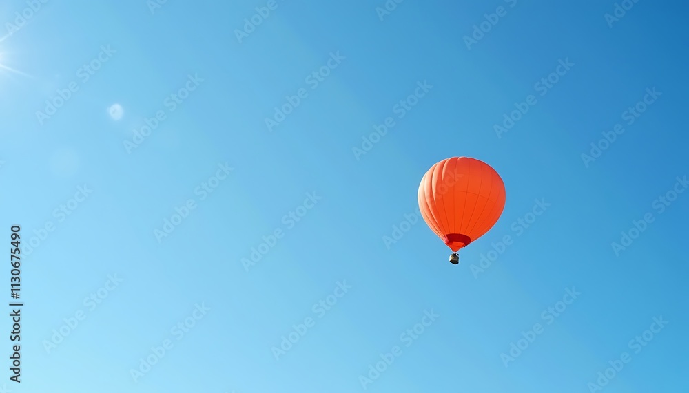 Fototapeta premium Red hot air balloon against clear blue sky