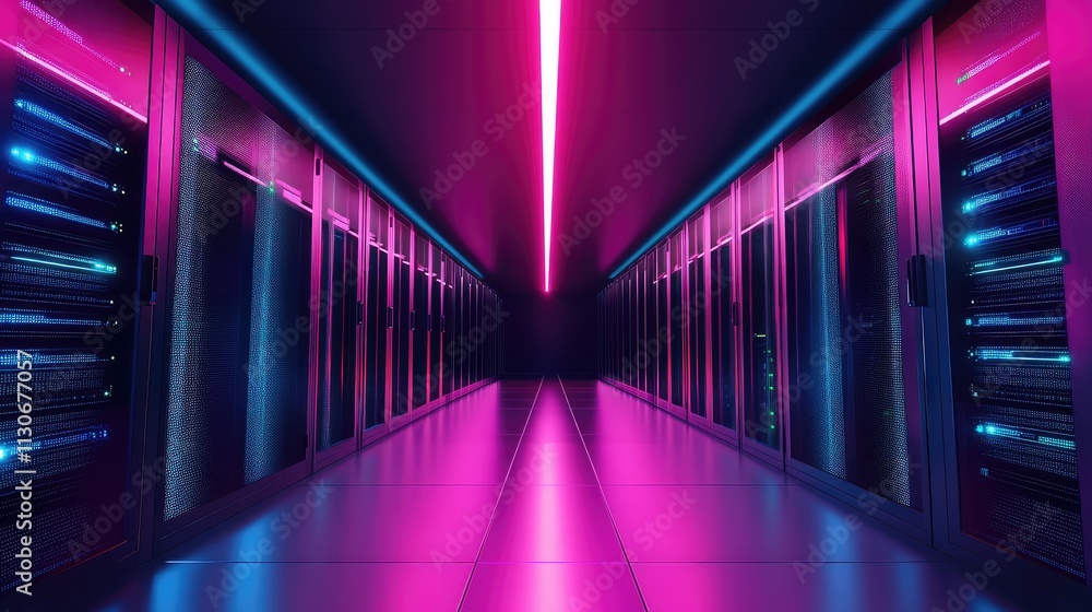 Fototapeta premium Futuristic Data Center with Neon Lights and High-Tech Equipment