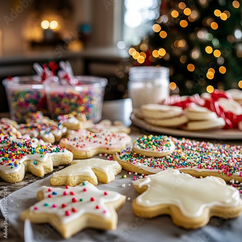 Christmas Cookie Decoration Table Silhouette, Kids Decorating CookiesChristmas day, New Year's Eve, Happy New Year  photo