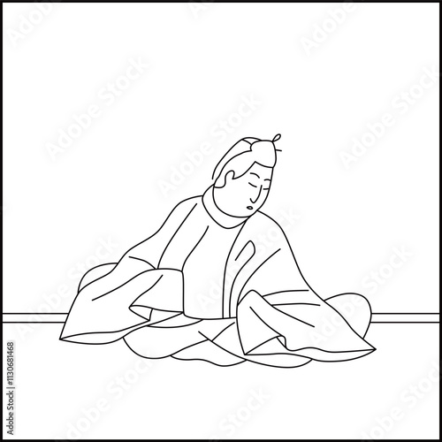 線画正方形百人一首　中納言家持
