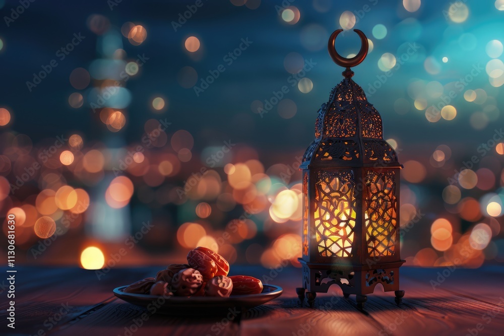 Fototapeta premium Lantern with moon symbol and dates for Ramadan celebration.