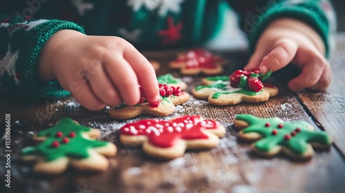 Close-Up of Kids Decorating Holiday Cookies with Icing Kids Decorating Cookies, Kids Decorating Cookies, Happy Christmas day, Winter vibe 