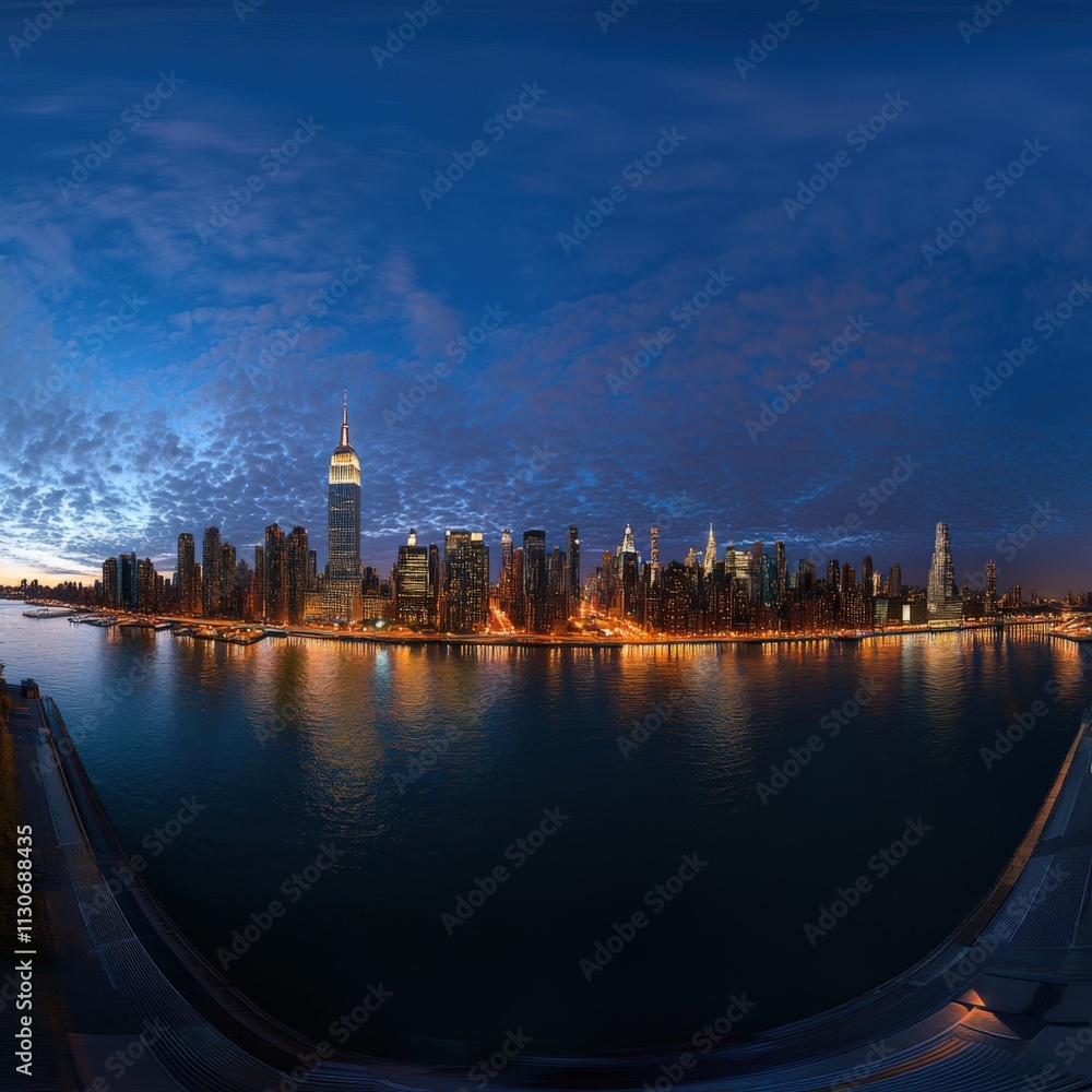 Obraz premium panoramic view of a city skyline at dusk