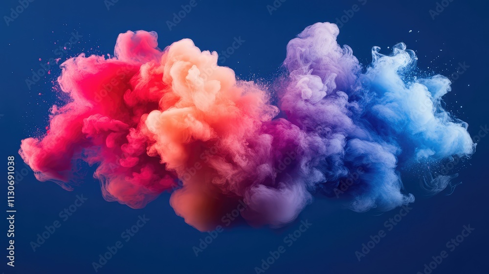 Fototapeta premium Vibrant Colorful Smoke Cloud on Dark Blue Background