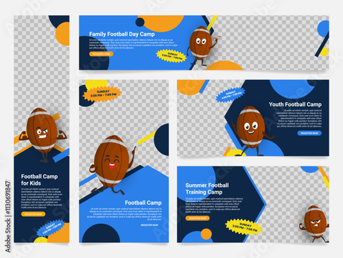 Football camp summer training banner poster with copy space design template set vector