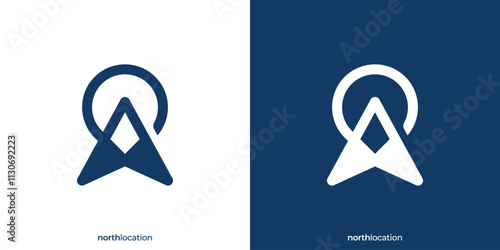 North Location Logo. Location Mark Map and Arrow Up North with Minimalist Style. North Compass Logo Design Template.