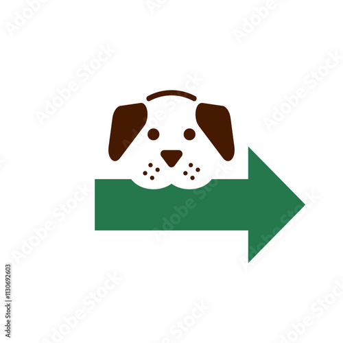 A puppy dog ​​holds an arrow pointer.