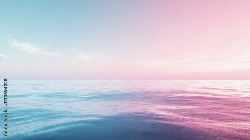 Obraz premium A soft, pastel pink and blue sky over calm ocean water.