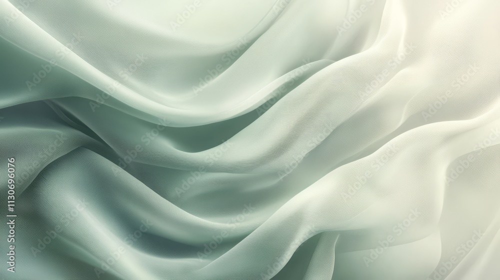 Fototapeta premium Delicate green silk fabric background, offering space for text or product presentation. 