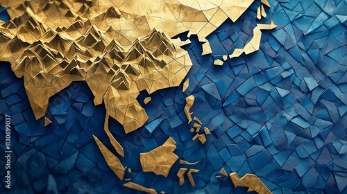 Golden East Asia: Abstract Map Art 