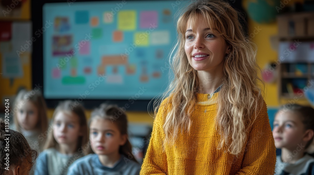 Obraz premium Engaging Teacher in Modern Classroom with Students