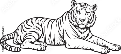 Set of big tigers. Collection of portraits of predatory wild cats. Set of wildlife and fauna dwellers. Vector illustration on a white background. Tattoo.
