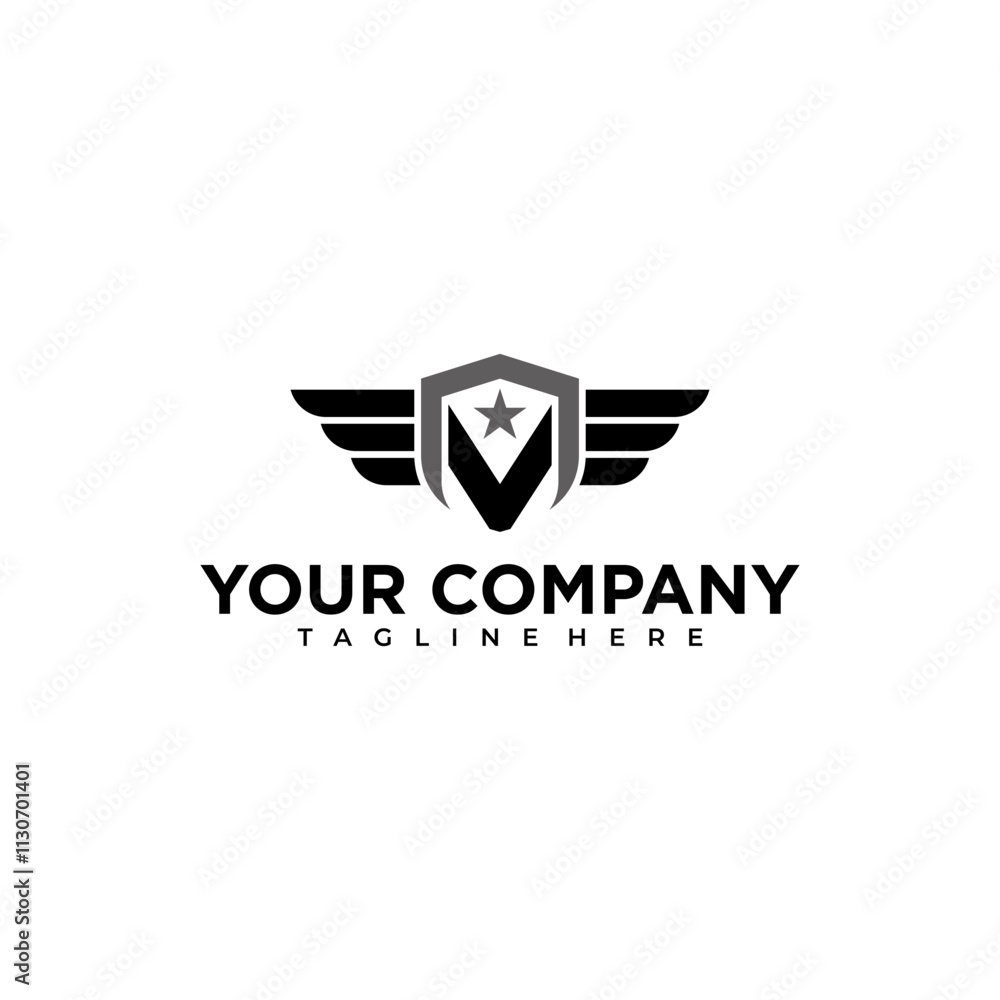 Naklejka premium creative logo Letter V with wings. Template for logo, label, emblem, sign stamp. Vector illustration.