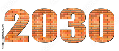 Vector font build out of red bricks. New Year umerals isolated on white background