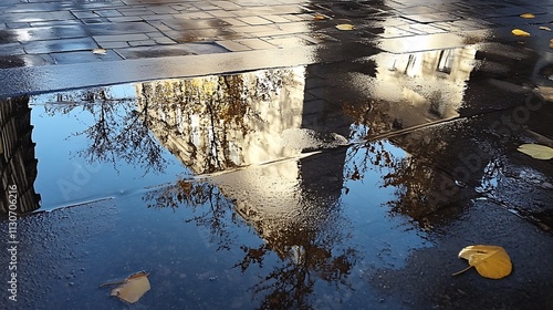 Artistic distortion of shadows on a reflective surface in an urban environment  photo