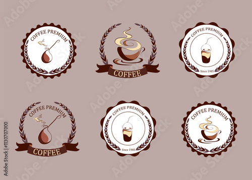 Sticker labels for coffee shop and coffee shops. Vector illustration. Set of stickers