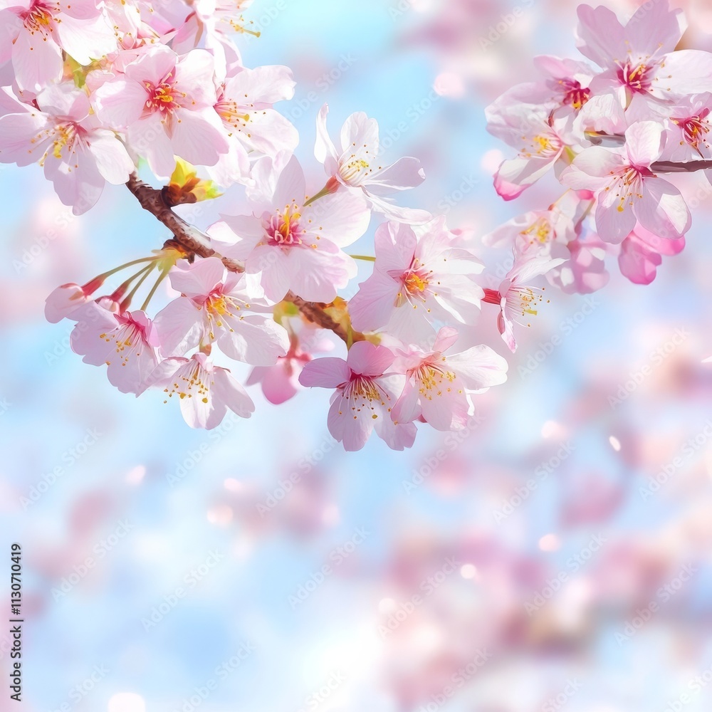 Fototapeta premium Cherry blossom background set in a spring day.