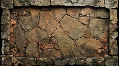 A frame with a border made from natural stone, providing a rugged, earthy look.