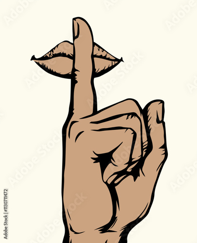 The finger shows quietly. Vector drawing